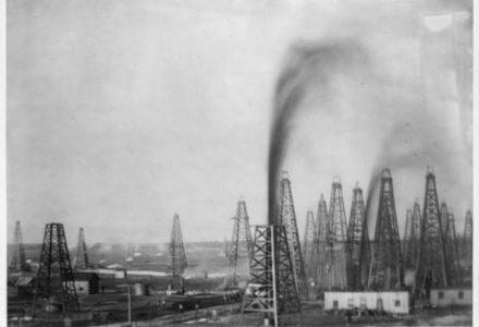 Historic Spindletop oil gusher near Beaumont, Texas, in 1901